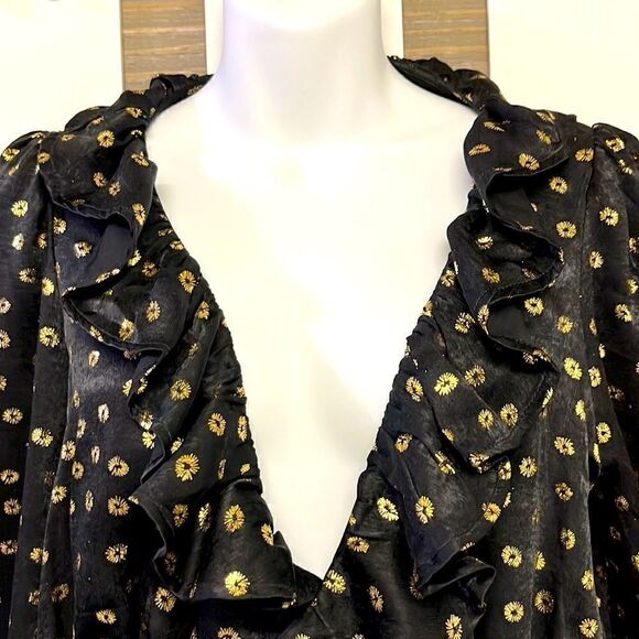 aeon Beautiful Black and Gold Metallic Blouse with Front Belt- Medium - Picture 3 of 8